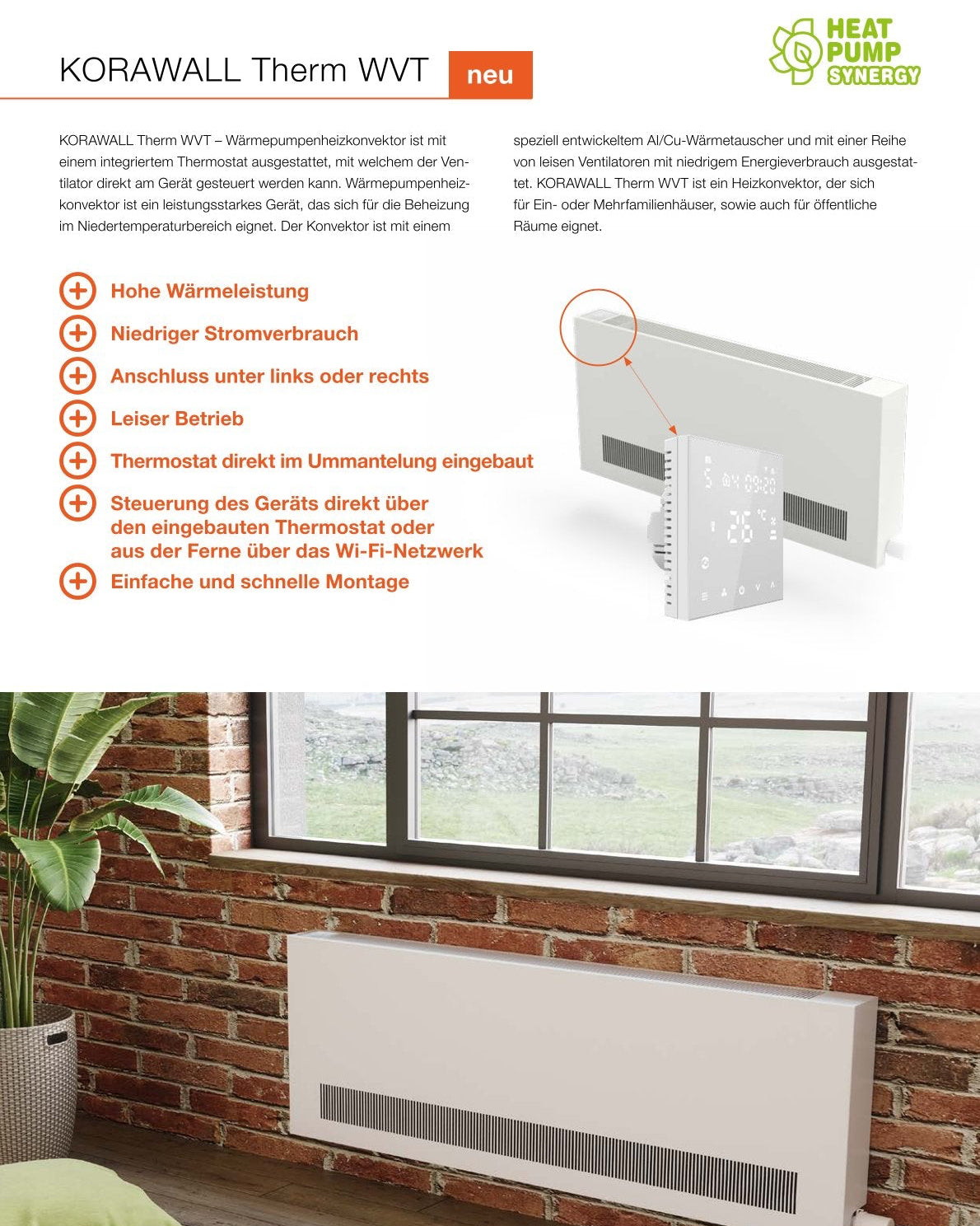 KORAWALL Therm WVT (NEU): Wärmepumpen Heizkörper mit integriertem Thermostat und Wi-Fi