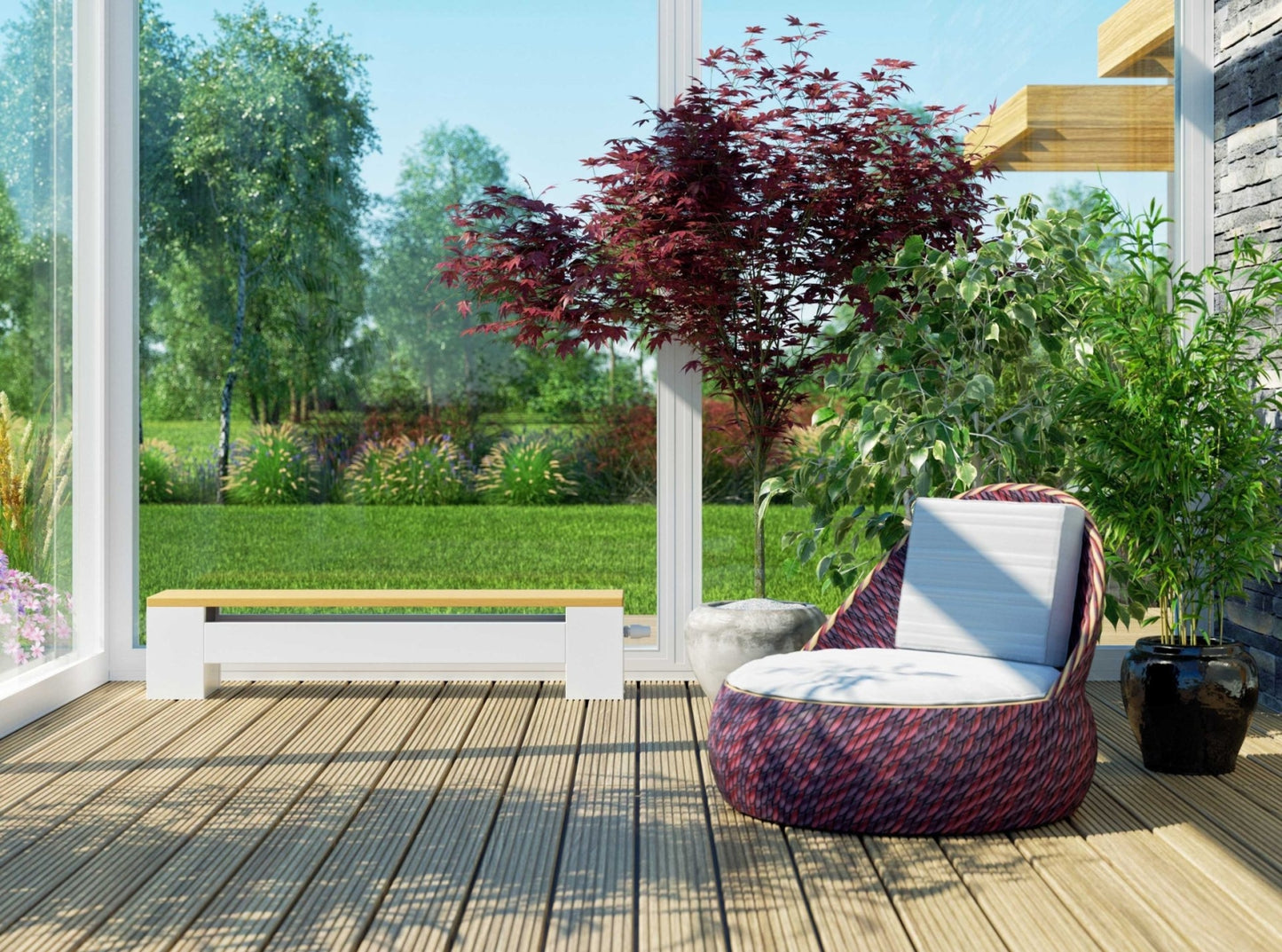 Design-Bankheizkörper mit Echtholz-Platte - KORALINE Optimal - Höhe 30cm